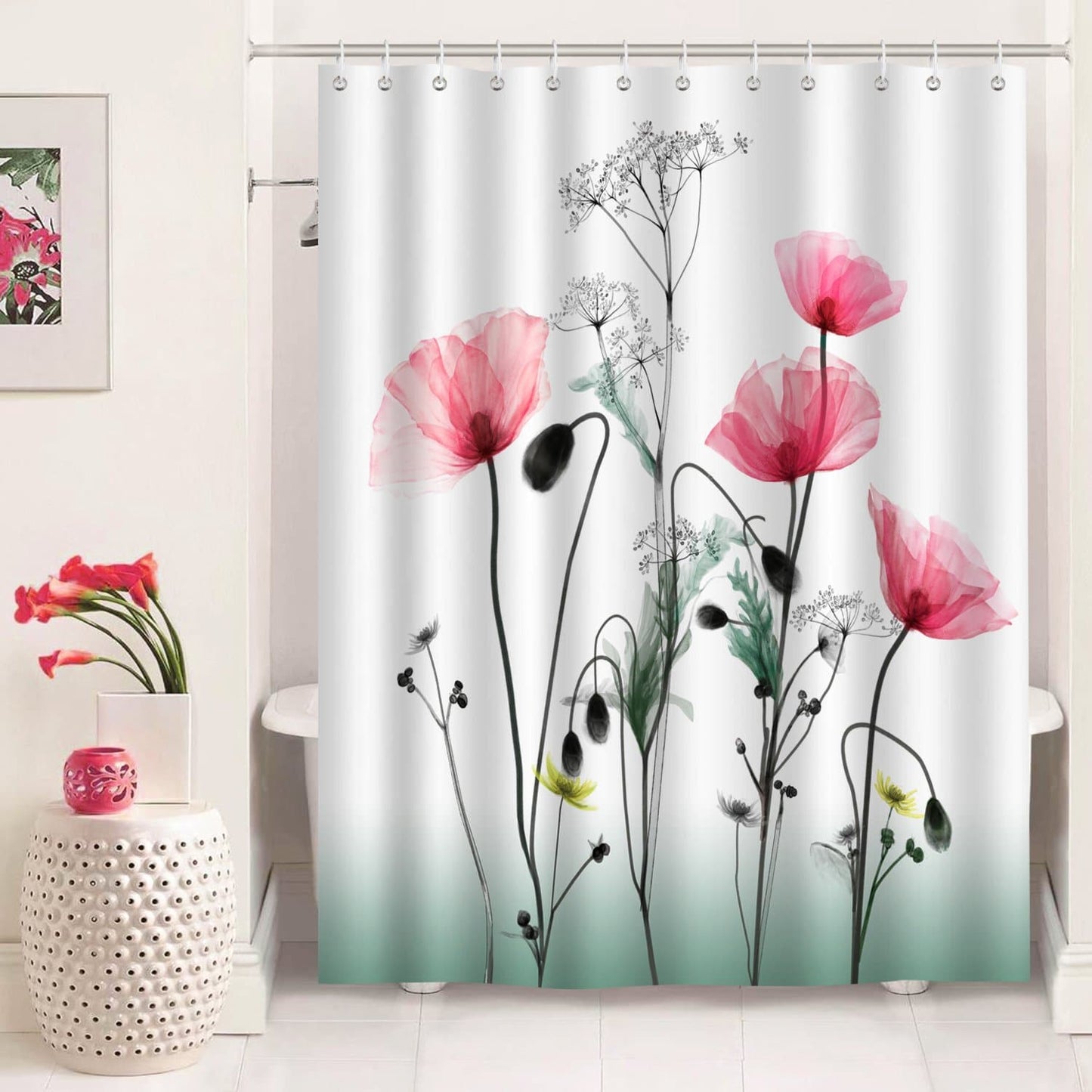 Red Flower Shower Curtain