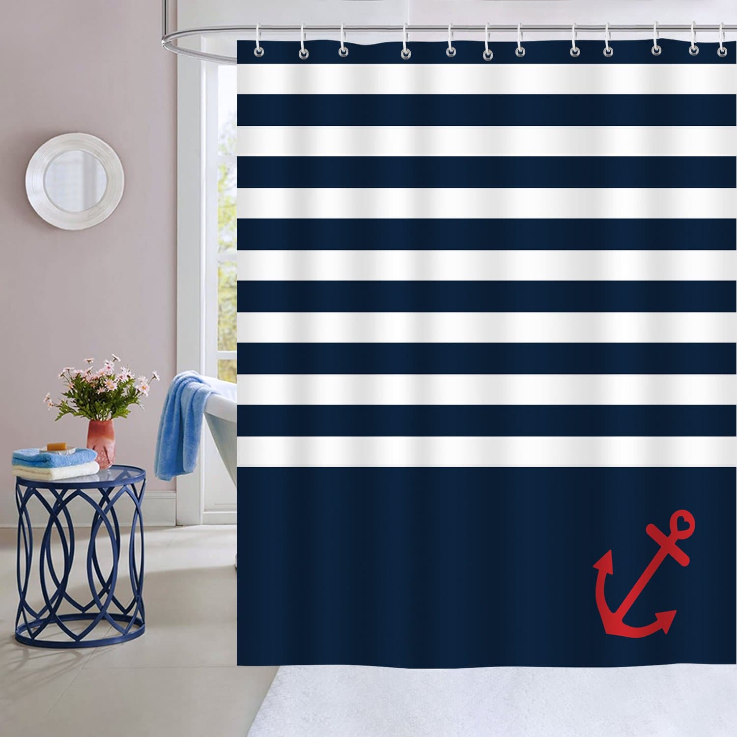Navy Blue Stripe Shower Curtain
