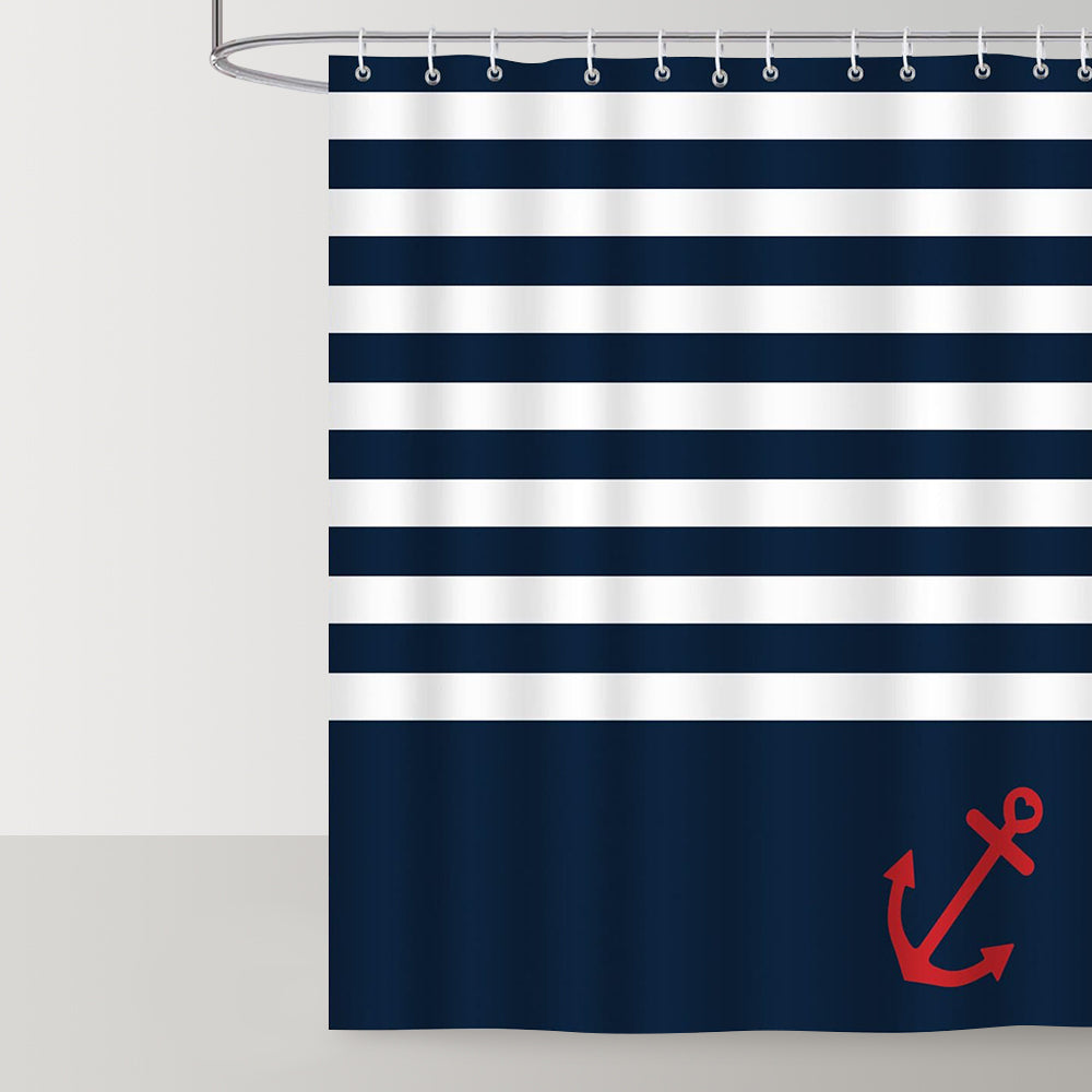 Navy Blue Stripe Shower Curtain