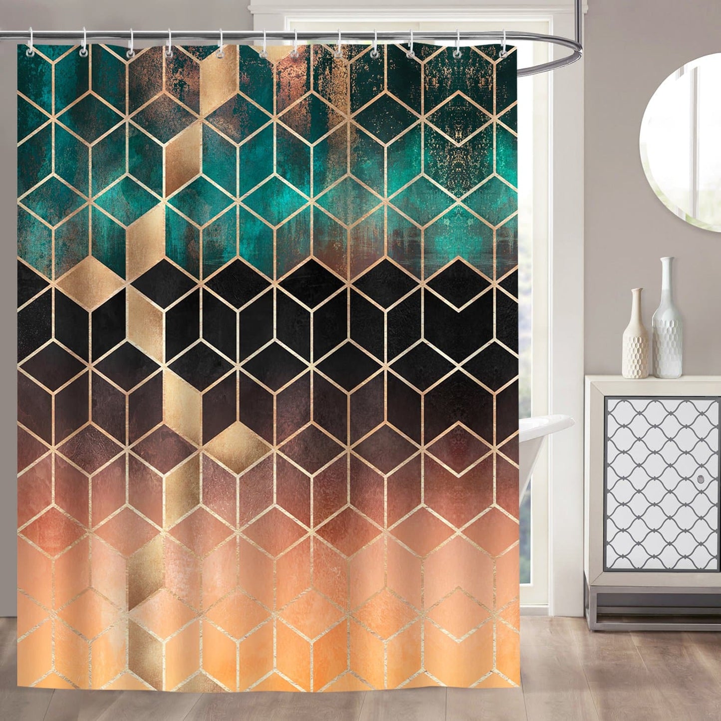 Green Marble Geometric Shower Curtain
