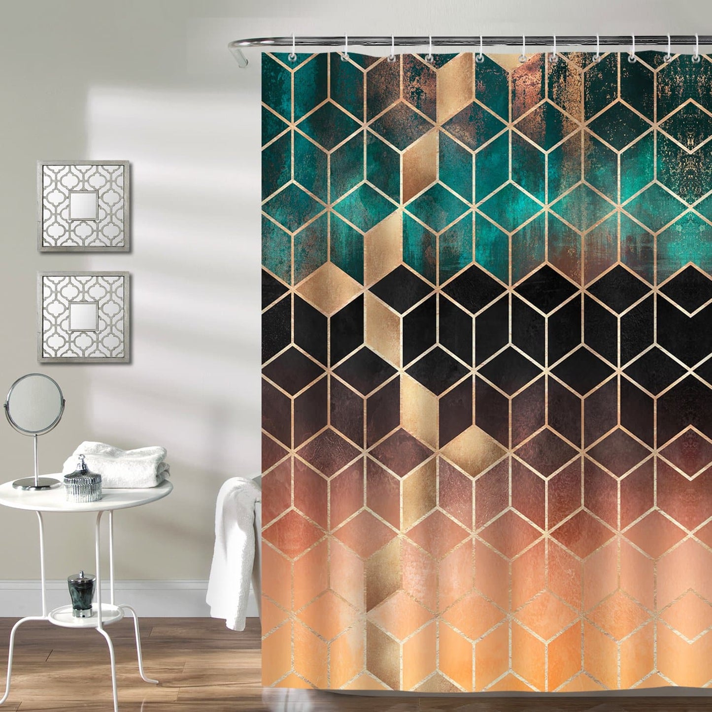 Green Marble Geometric Shower Curtain