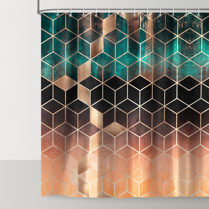 Green Marble Geometric Shower Curtain
