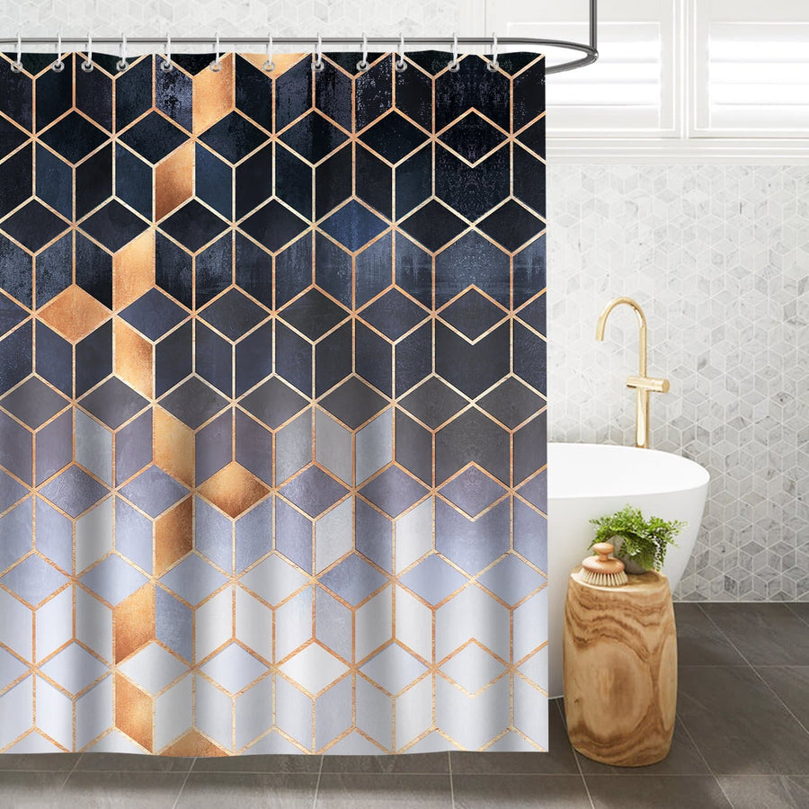 Grey Marble Geometric Shower Curtain - view 3