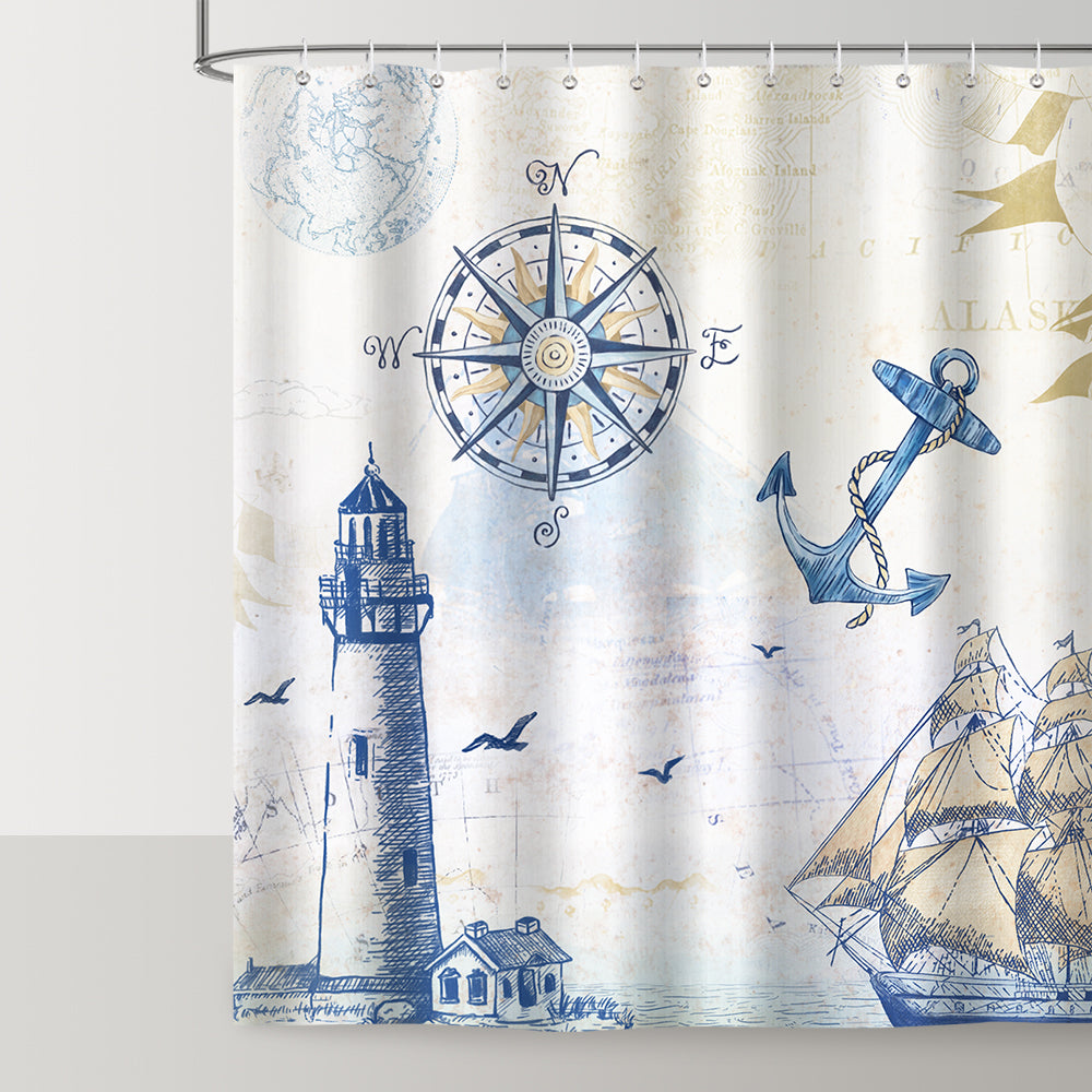 Nautical Sailboat Lighthouse Shower Curtain