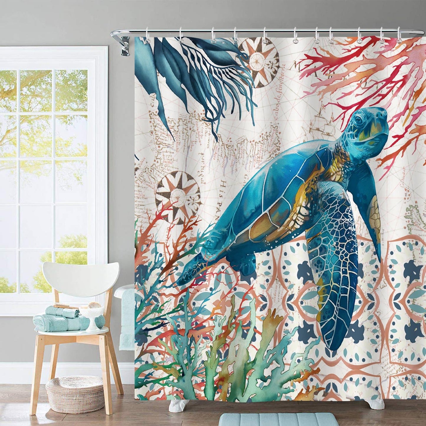 Sea Turtle Coral Shower Curtain