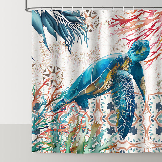 Sea Turtle Coral Shower Curtain