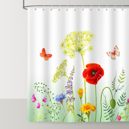 Garden Flower Butterfly Shower Curtain