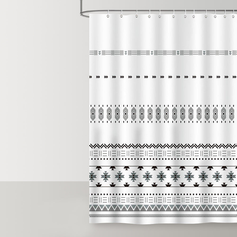 Boho Black Geometric Shower Curtain