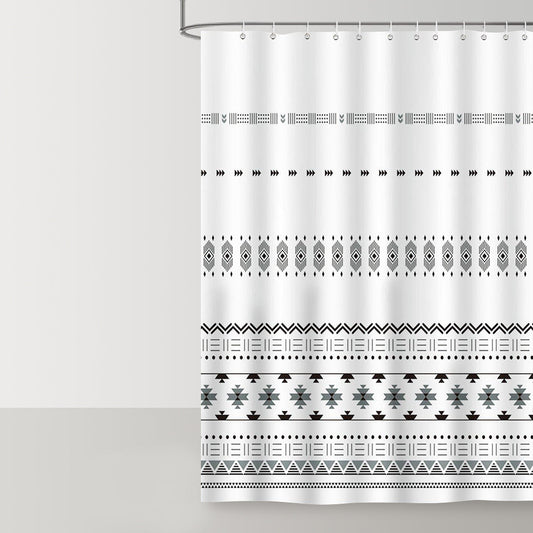 Boho Black Geometric Shower Curtain