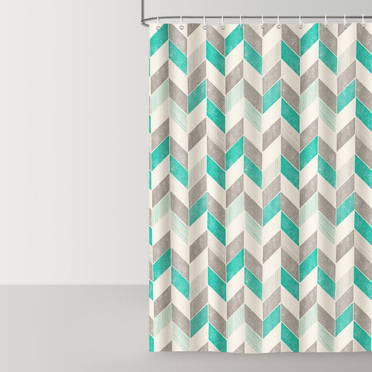 Green Striped Geometric Shower Curtain