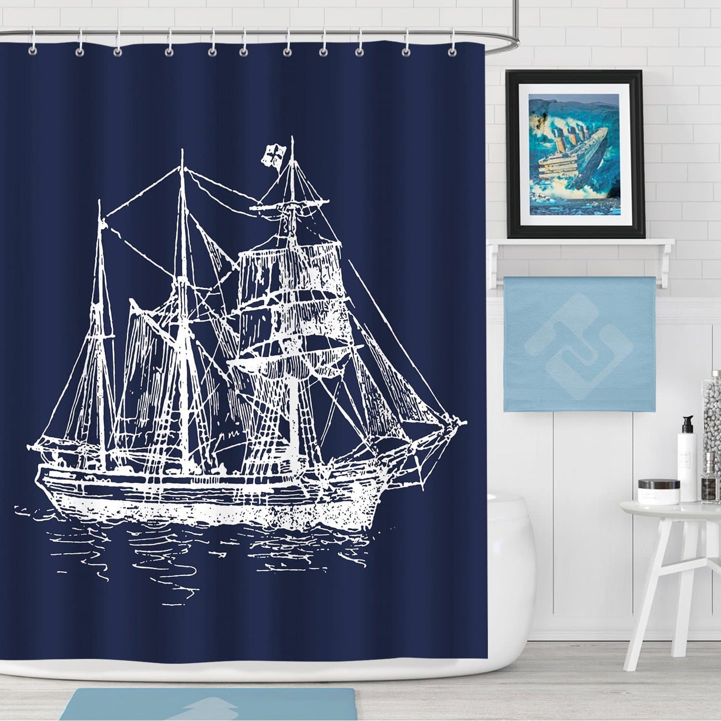 Navy Blue Nautical Shower Curtain