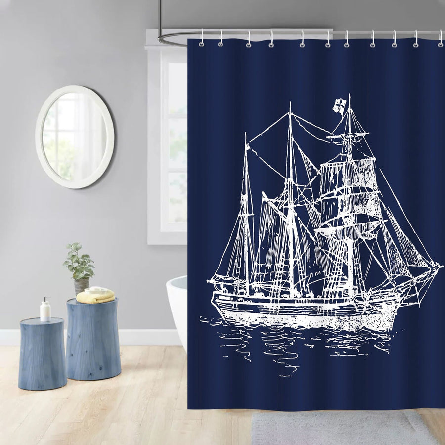 Navy Blue Nautical Shower Curtain - view 3