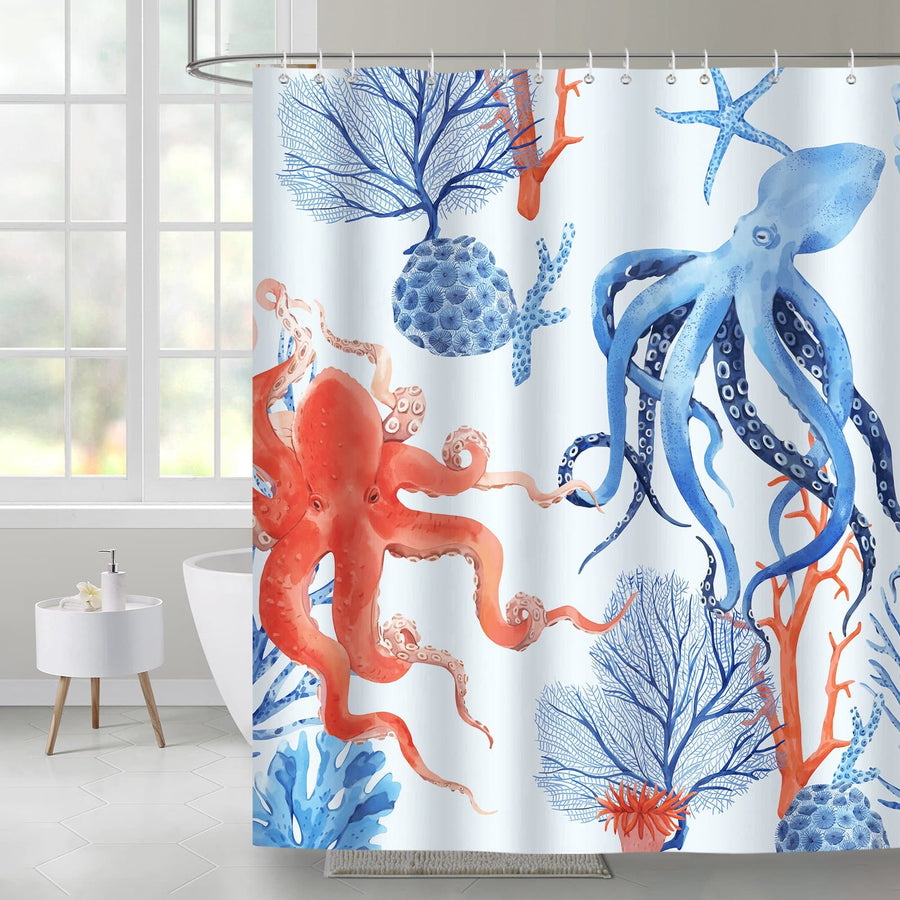 Blue Octopus Coral Bath Curtain - view 3