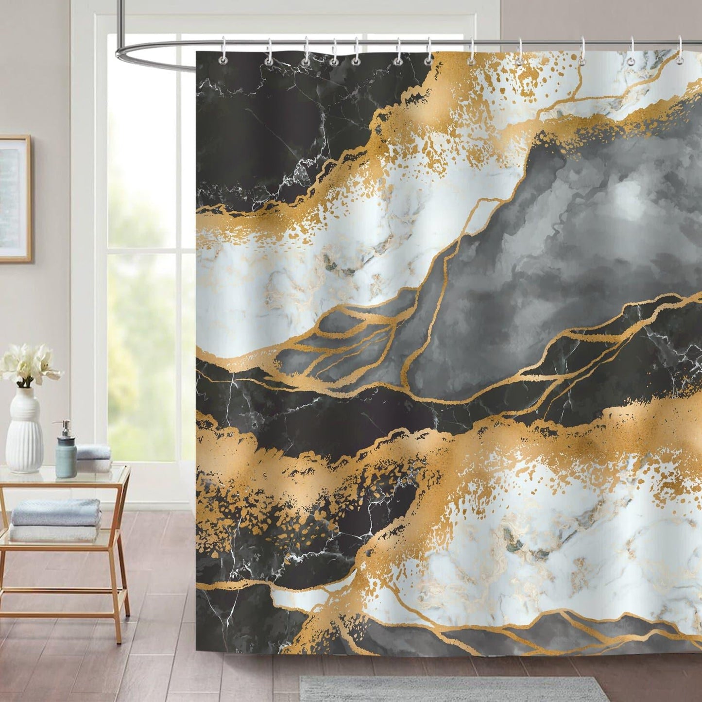 Black Gold Marble Shower Curtain