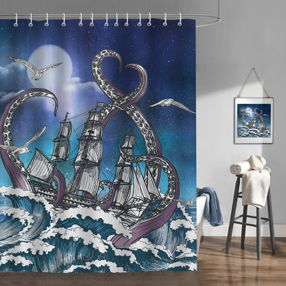 Blue Octopus Sailboat Shower Curtain