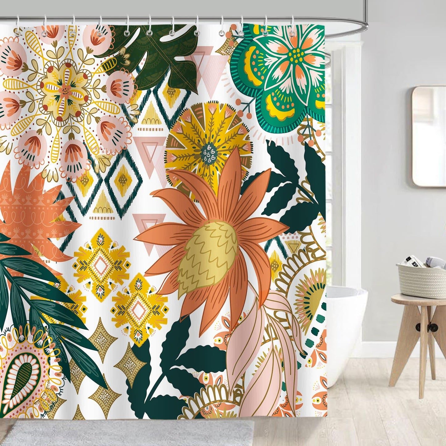 Boho Floral Leaves Shower Curtain