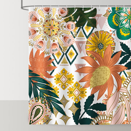 Boho Floral Leaves Shower Curtain