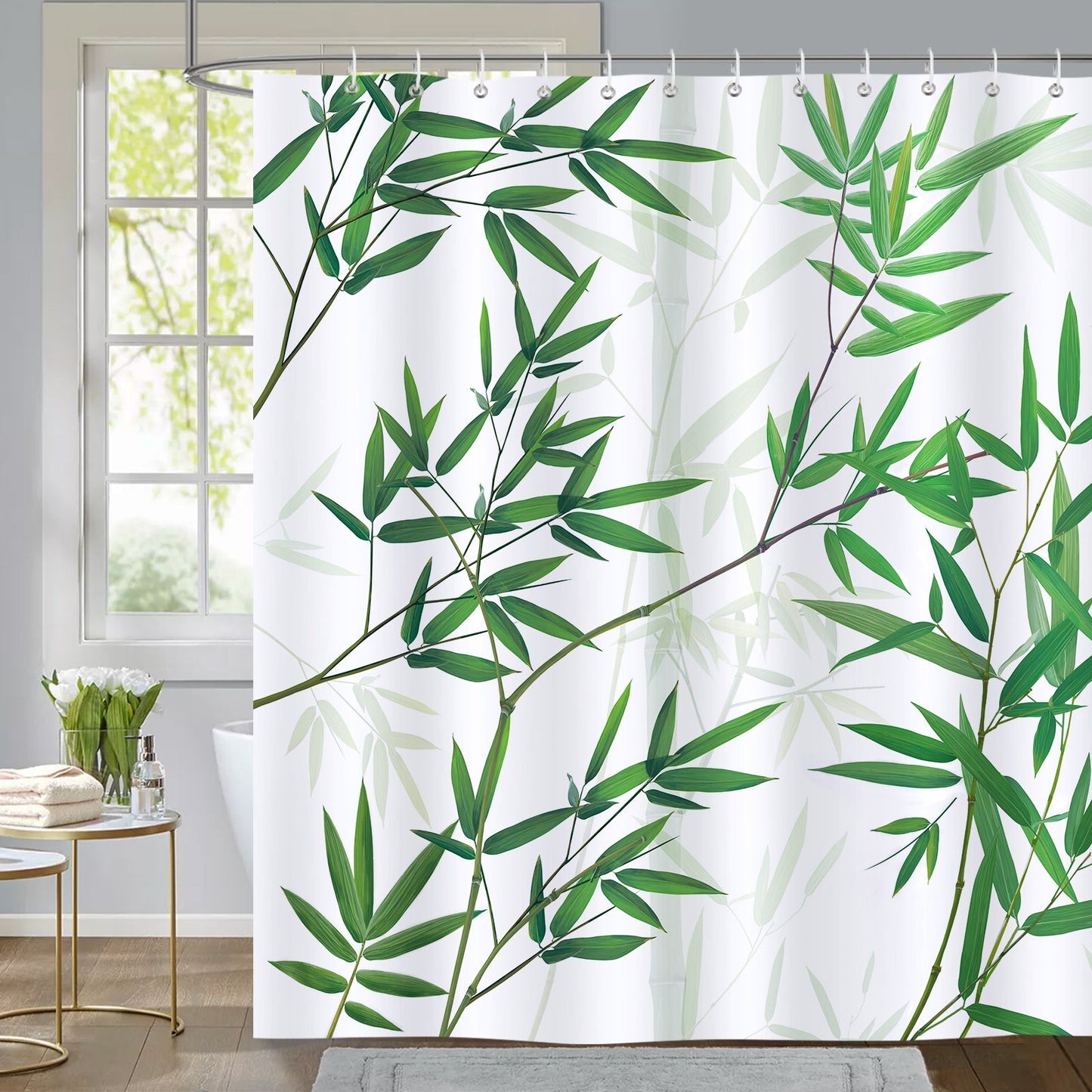 Green Bamboo Leaves Shower Curtain