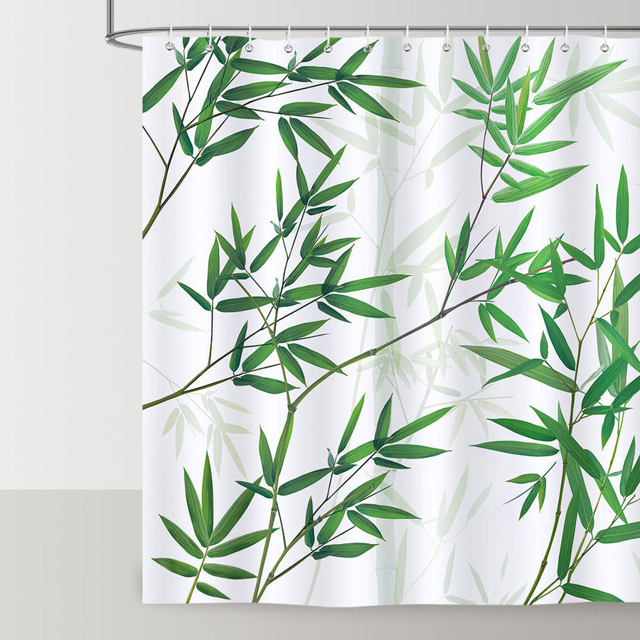 Feblilac Green Bamboo Leaf Shower Curtain Botanical Nature Bathroom Curtain