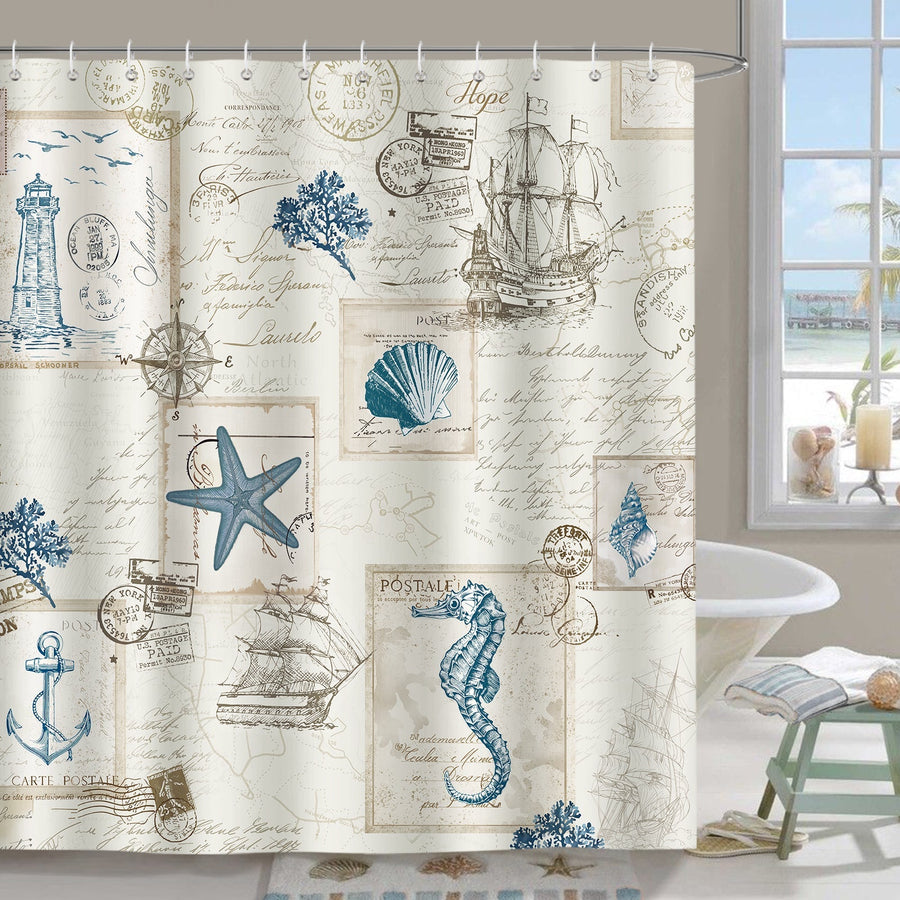 Vintage Nautical Sailboat Shower Curtain - view 2