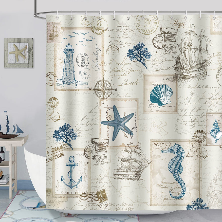Vintage Nautical Sailboat Shower Curtain - view 3