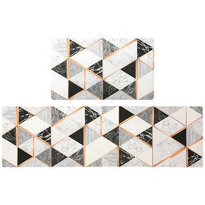 Feblilac Baroque Style Black Grey and White Geometric Pattern PVC Leather Kitchen Mat - Feblilac® Mat