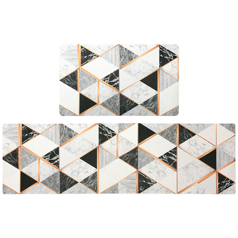 Feblilac Baroque Style Black Grey and White Geometric Pattern PVC Leather Kitchen Mat - Feblilac® Mat