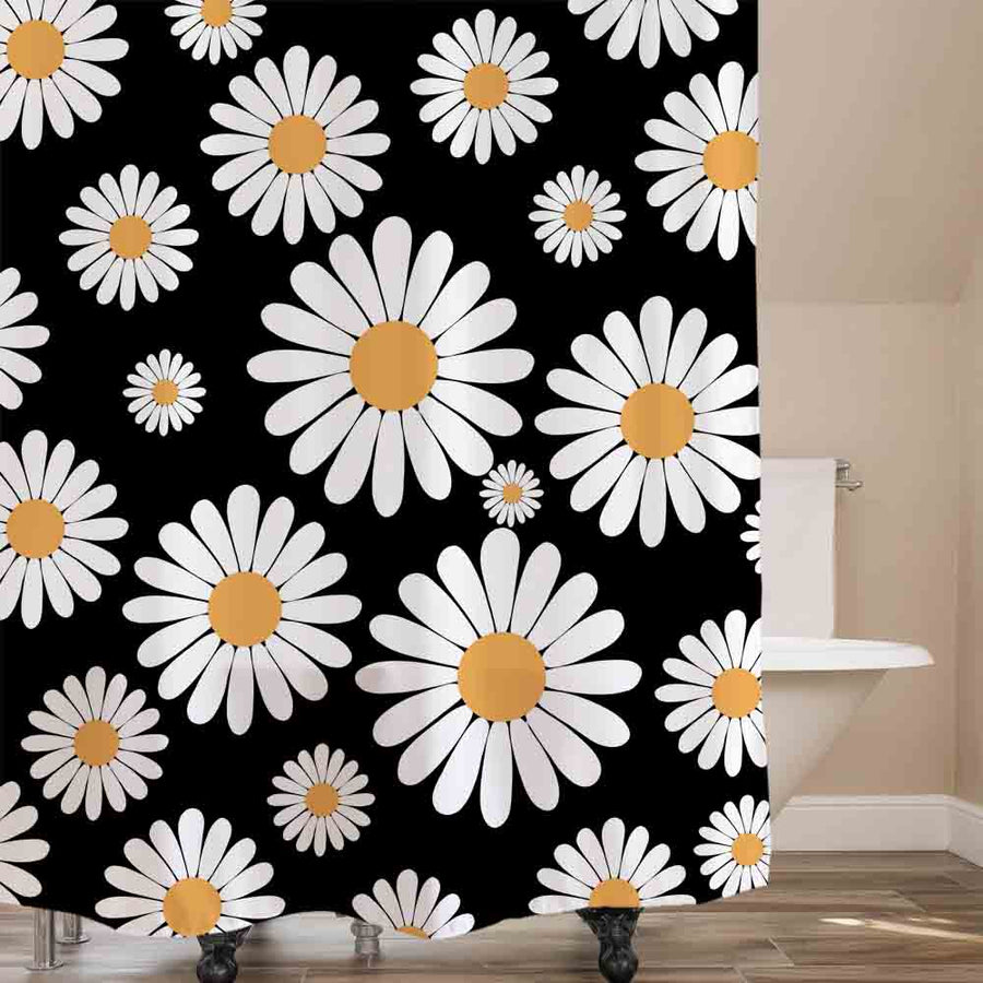 Feblilac Cute Daisy Shower Curtain with Hooks, White and Grey - Feblilac® Mat