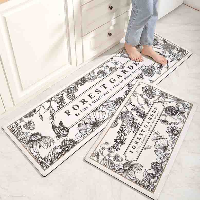 Feblilac Black Flower Garden and Butterfly PVC Leather Kitchen Mat - Feblilac® Mat