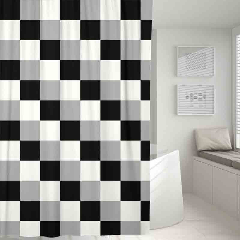 Feblilac Black and White Checkerboard Pattern Shower Curtain with Hooks, Geometrical Bathroom Curtains with Ring, Unique Bathroom décor, Boho Shower Curtain, Customized Bathroom Curtains, Extra Long Shower Curtain - Feblilac® Mat