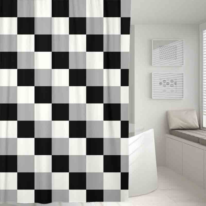 Feblilac Black and White Checkerboard Small Pattern Shower Curtain with Hooks, Geometrical Bathroom Curtains with Ring, Unique Bathroom décor, Boho Shower Curtain, Customized Bathroom Curtains, Extra Long Shower Curtain - Feblilac® Mat