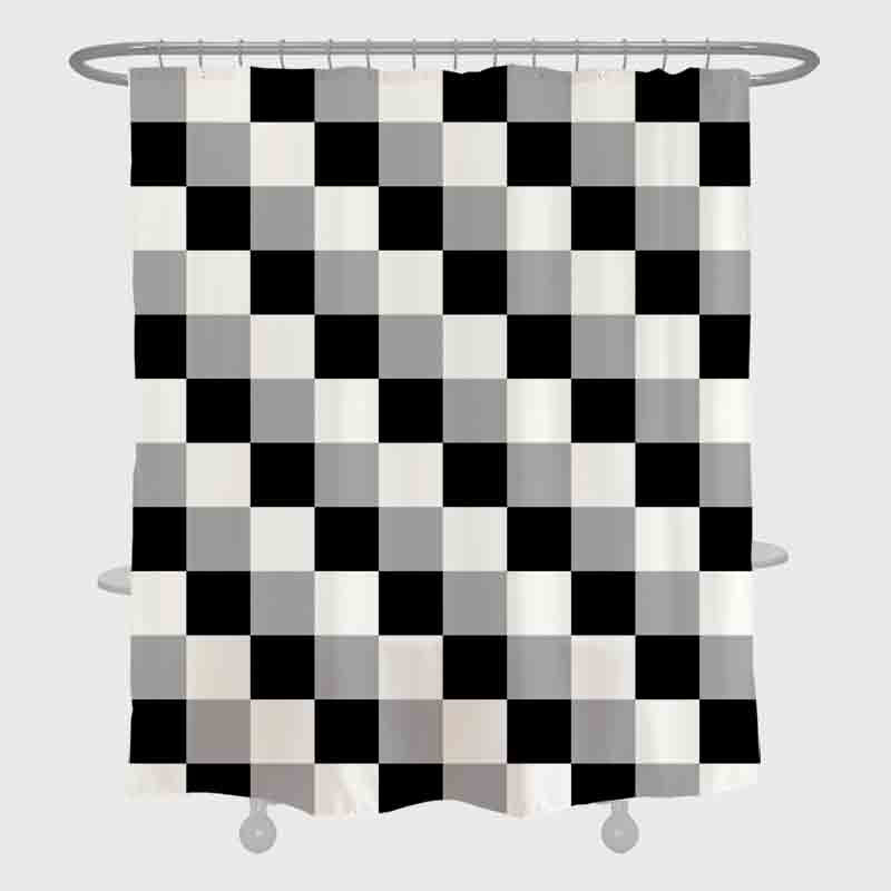 Feblilac Black and White Checkerboard Pattern Shower Curtain with Hooks, Geometrical Bathroom Curtains with Ring, Unique Bathroom décor, Boho Shower Curtain, Customized Bathroom Curtains, Extra Long Shower Curtain - Feblilac® Mat