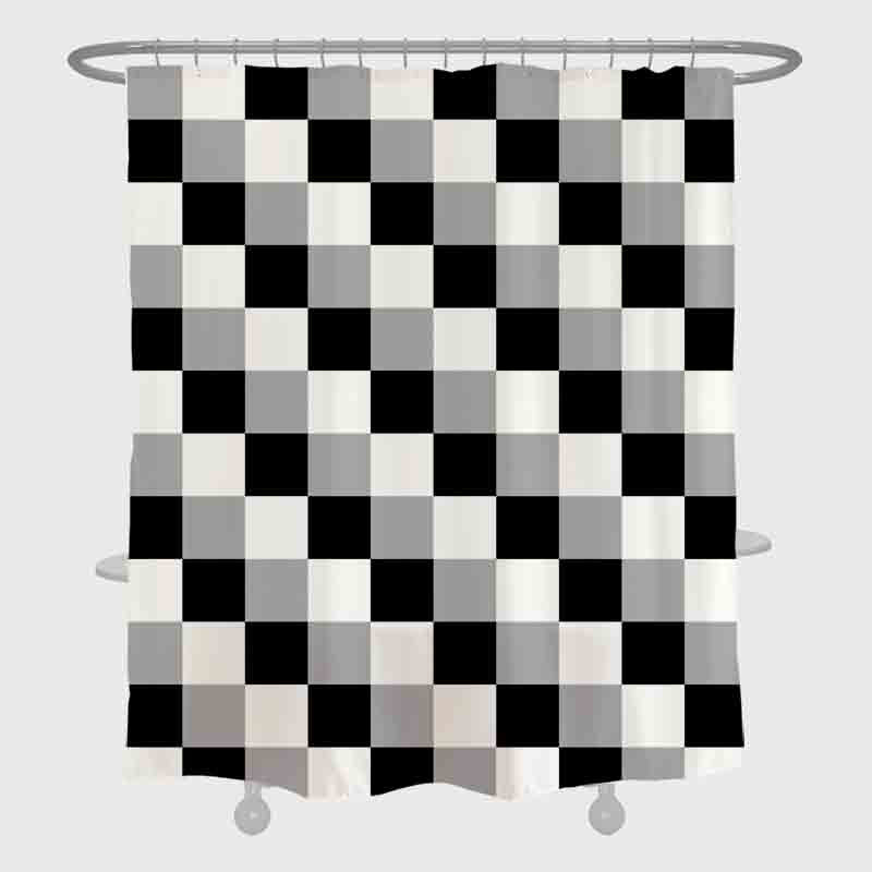 Feblilac Black and White Checkerboard Small Pattern Shower Curtain with Hooks, Geometrical Bathroom Curtains with Ring, Unique Bathroom décor, Boho Shower Curtain, Customized Bathroom Curtains, Extra Long Shower Curtain - Feblilac® Mat