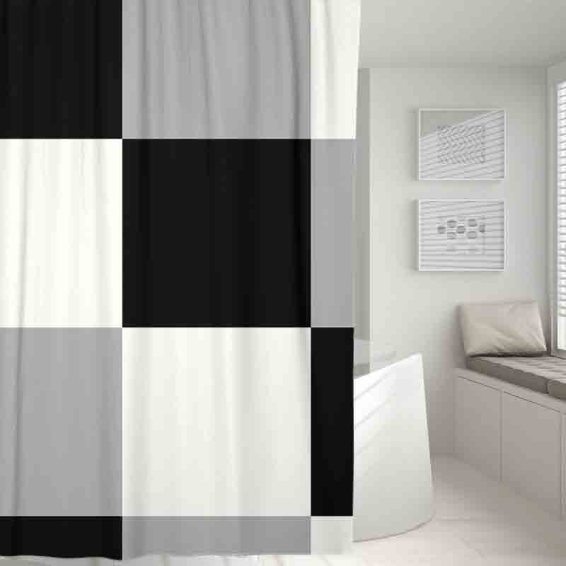Feblilac Black and White Checkerboard Small Pattern Shower Curtain with Hooks, Geometrical Bathroom Curtains with Ring, Unique Bathroom décor, Boho Shower Curtain, Customized Bathroom Curtains, Extra Long Shower Curtain - Feblilac® Mat