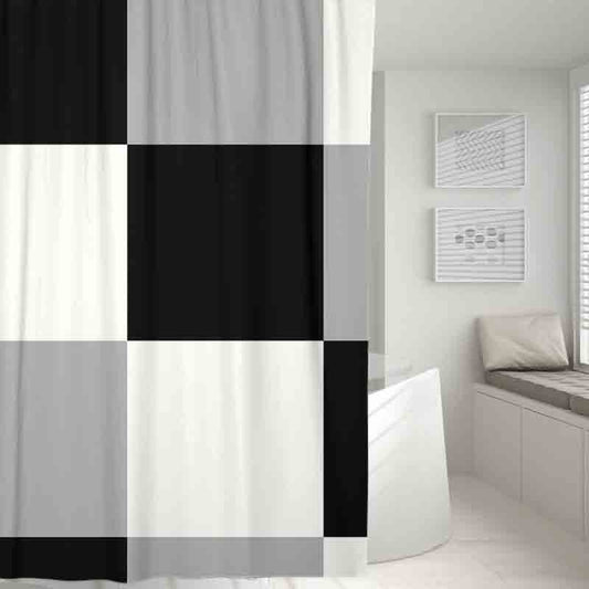 Feblilac Black and White Checkerboard Pattern Shower Curtain with Hooks, Geometrical Bathroom Curtains with Ring, Unique Bathroom décor, Boho Shower Curtain, Customized Bathroom Curtains, Extra Long Shower Curtain - Feblilac® Mat