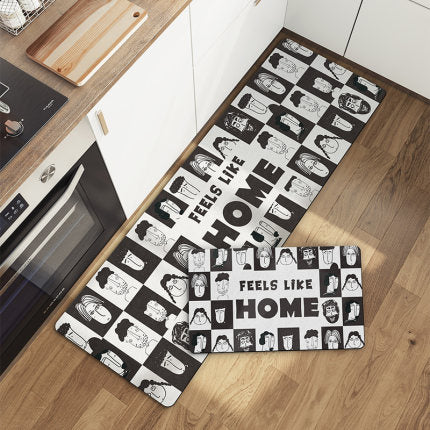 Feblilac Black and White Faces Home PVC Leather Kitchen Mat - Feblilac® Mat