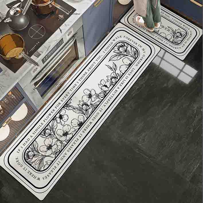 French Retro PVC Leather Carpet Stain and Oil Resistant Kitchen Rug  Cuttable Entry Door Mat Large Area Washable Balcony Carpets
