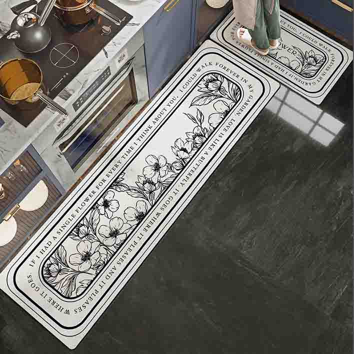 Feblilac Black and White Flower PVC Leather Kitchen Mat - Feblilac® Mat