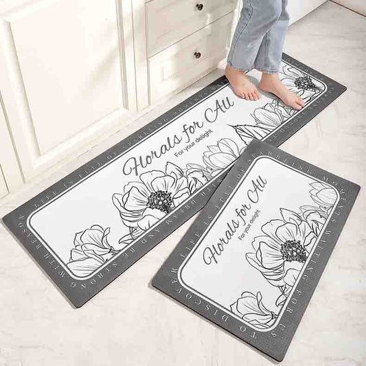 Feblilac Black and White Flower Garden Floral PVC Leather Kitchen Mat - Feblilac® Mat