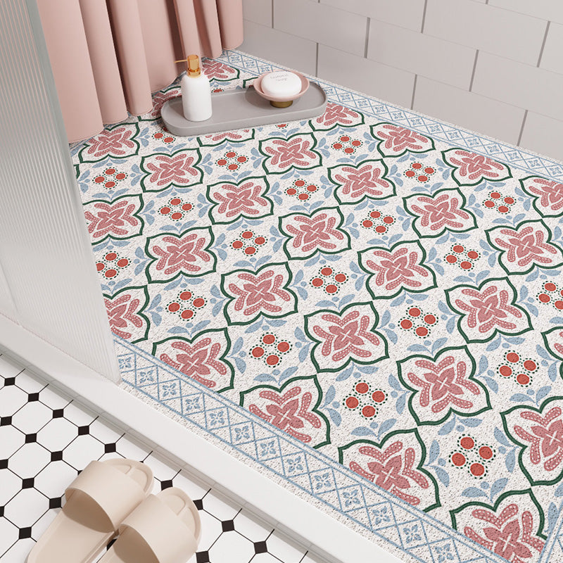 Blue Pink Pattern PVC Bathroom Mat