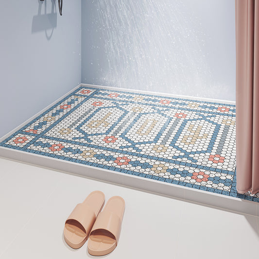 Blue White Pattern PVC Bathroom Mat