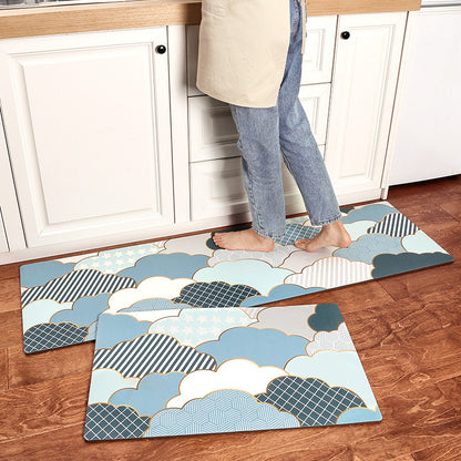 Feblilac Blue Abstract Cloud Art PVC Leather Kitchen Mat - Feblilac® Mat