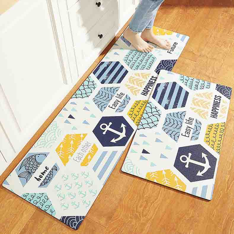 Feblilac Blue Sea and Fishes Easy Life PVC Leather Kitchen Mat - Feblilac® Mat