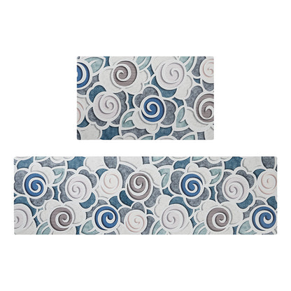 Feblilac Blue and Grey 3D Flower PVC Leather Kitchen Mat Mom‘s Day Gift - Feblilac® Mat