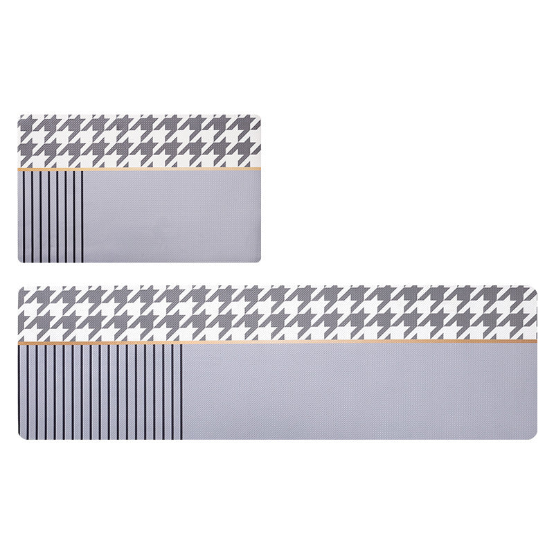 Feblilac Blue and Grey Plaid Bird Pattern PVC Leather Kitchen Mat - Feblilac® Mat