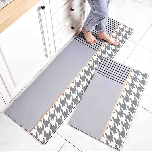 Feblilac Blue and Grey Plaid Bird Pattern PVC Leather Kitchen Mat - Feblilac® Mat