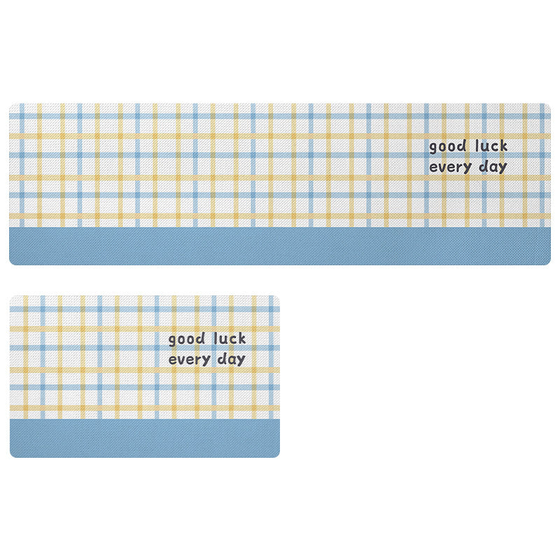 Feblilac Blue and Yellow Check Pattern PVC Leather Kitchen Mat - Feblilac® Mat
