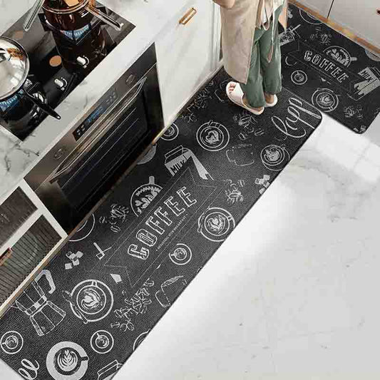 Feblilac Coffee Black PVC Leather Kitchen Mat - Feblilac® Mat