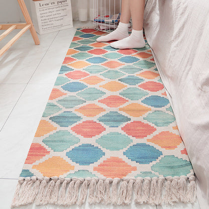 Feblilac Colored Square  Cotton Woven Bedroom Mat