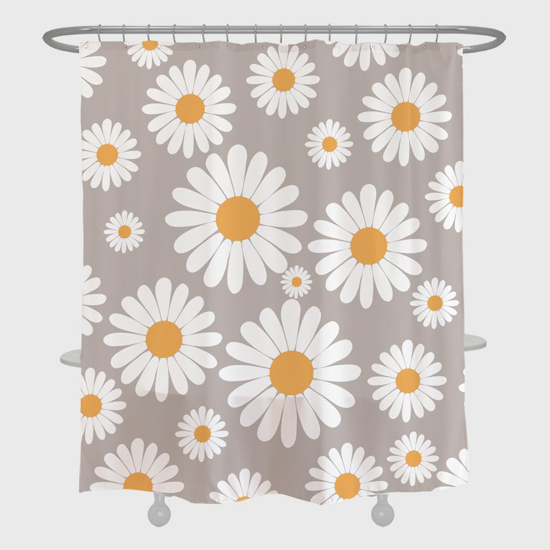 Feblilac Cute Daisy Shower Curtain with Hooks, White and Grey - Feblilac® Mat